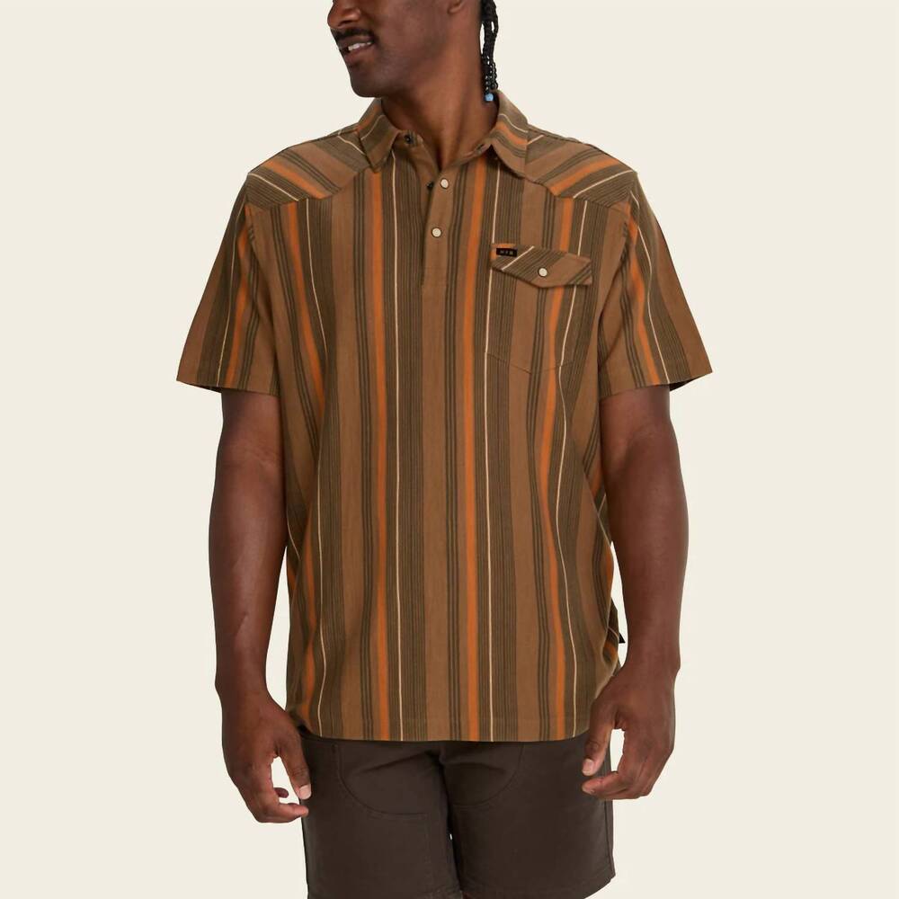 Howler Brothers Brown and Orange Striped Short-Sleeve Polo